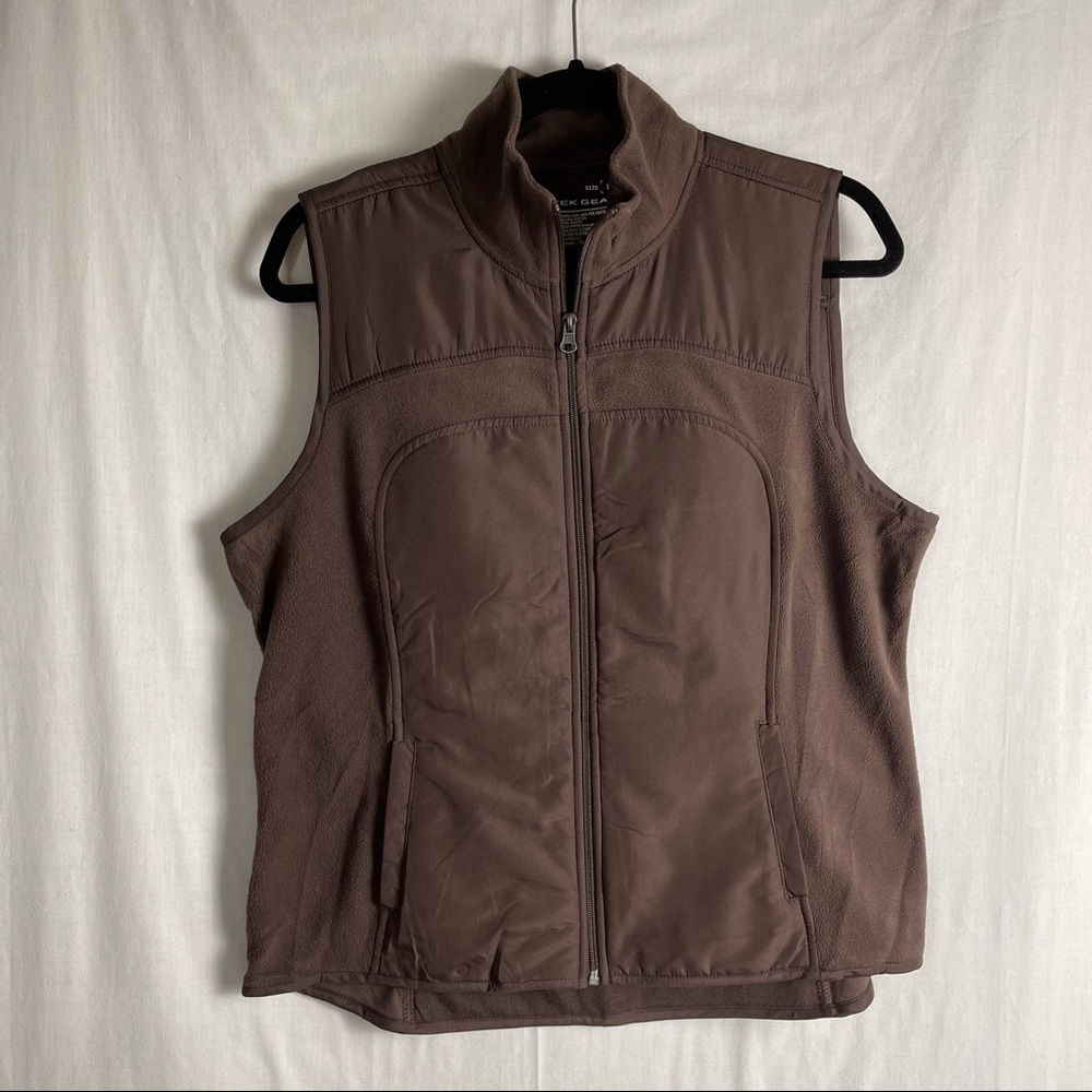 Tek Gear Chocolate Brown Fleece Woven Zip-up Vest